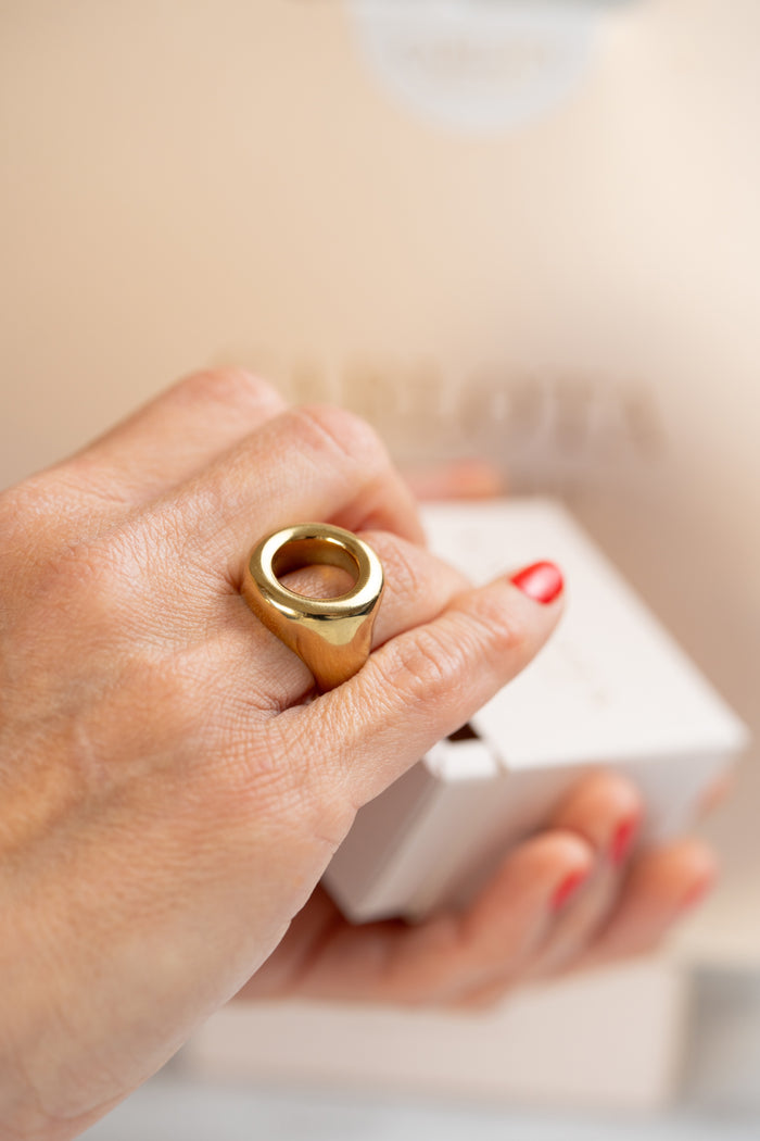 Anillo Circular de acero y baño de oro 18k