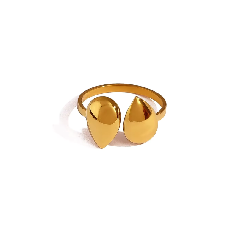 Anillo en acero quirúrgico con baño de oro 18k con diseño de doble gota ajustable

