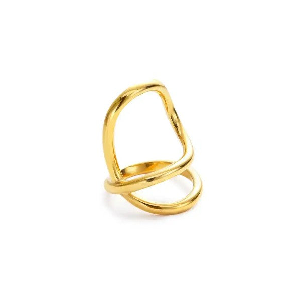 Anillo Grande en acero y baño de oro