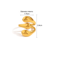 Anillo dorado ajustable de acero quirúrgico con diseño moderno de gotas curvas - modelo Manila  con medidas
