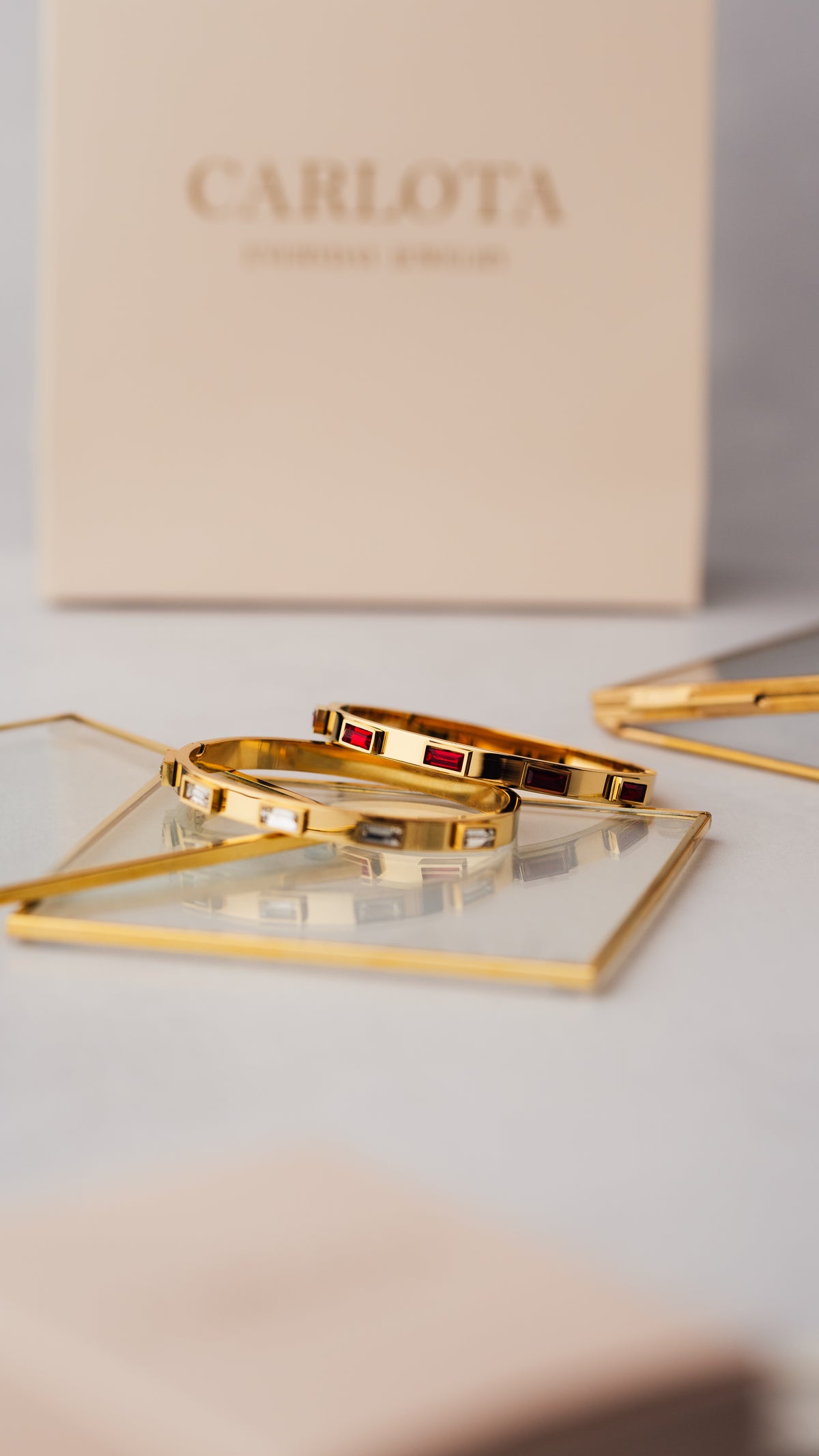 Pulsera de acero, baño de oro 18k con circonitas rectangulares