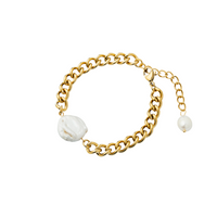 Pulsera de cadena de acero dorado con perlas